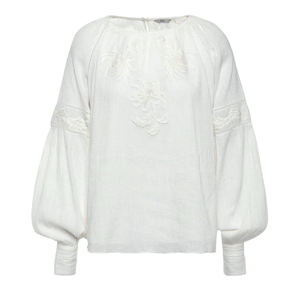 JOIE Mitney Embroidered Gauze Puff Sleeve Top in Porcelain White - Picture 4 of 13